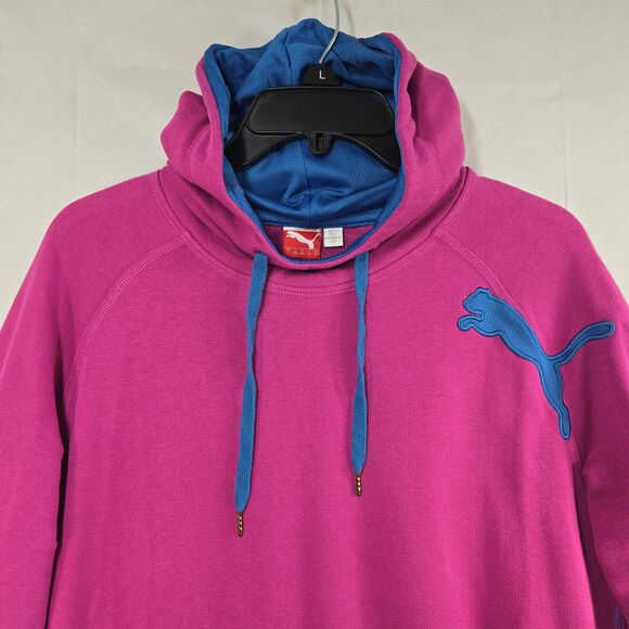 Puma Hoodie Sweatshirt Women's Large Magenta Pink & Blue Embroidered Pullover - Picture 2 of 9